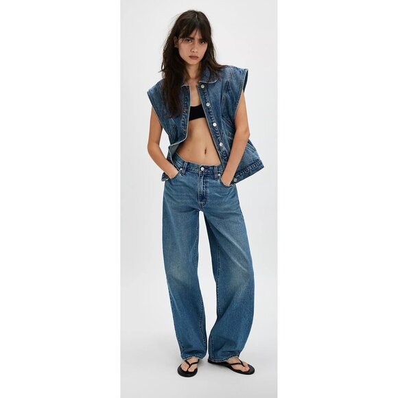 Levis Baggy Dad Loose Fit Jeans Womens 28 Blue Flare Mid Rise Relaxed Fit Casual - Picture 1 of 15